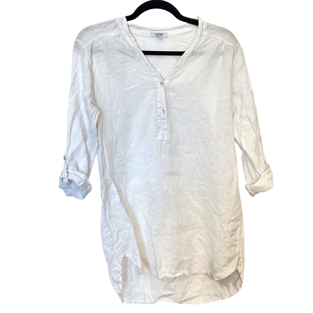 rosemarine Women's Small Italian linen tunic white button up shirt blouse Beach